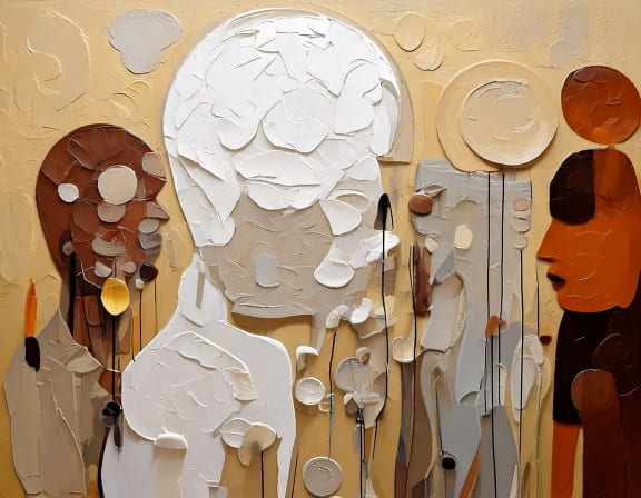 Cuadro perfecto según tu personalidad con figuras abstractas en tonos neutros, ideal para personas analíticas y reflexivas.